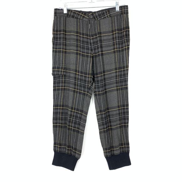 Standard James Perse Jogger Pants Womens Size 28 Gray Black Plaid Elastic Back - Picture 1 of 6